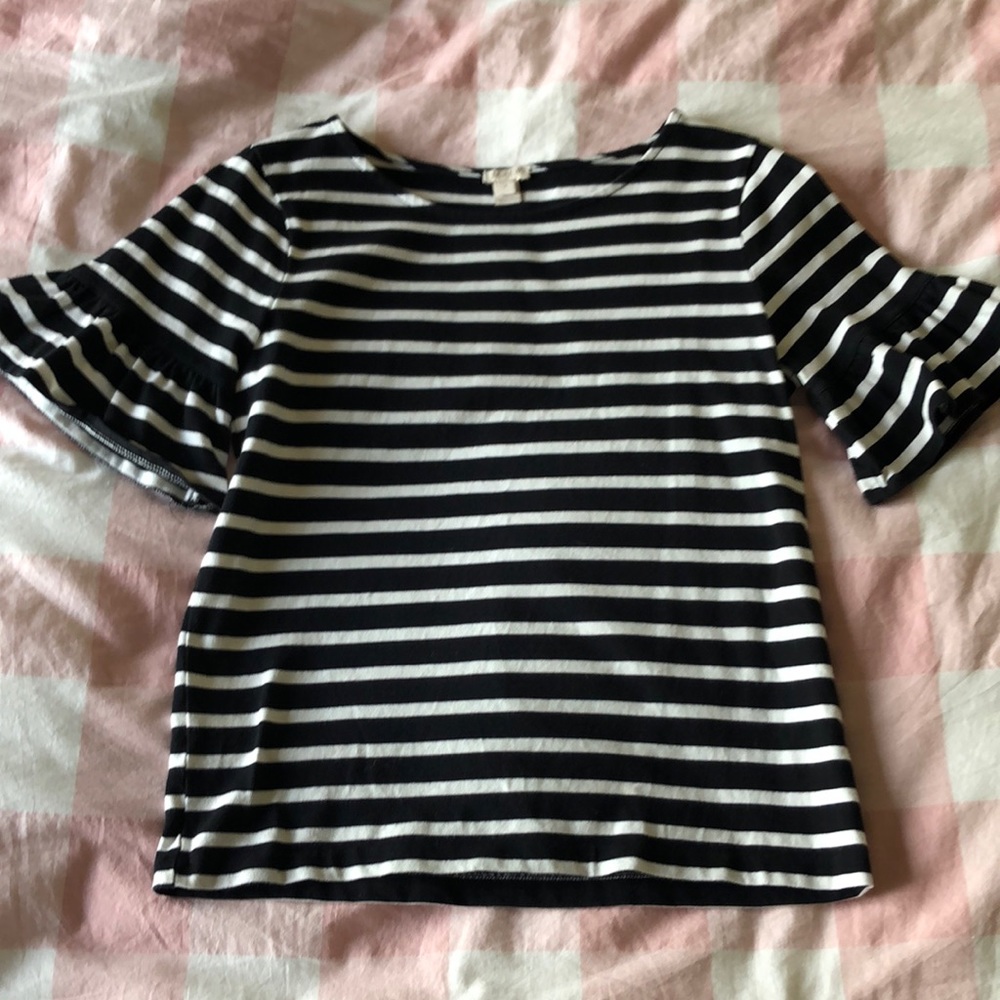 J Crew striped bell sleeve top S